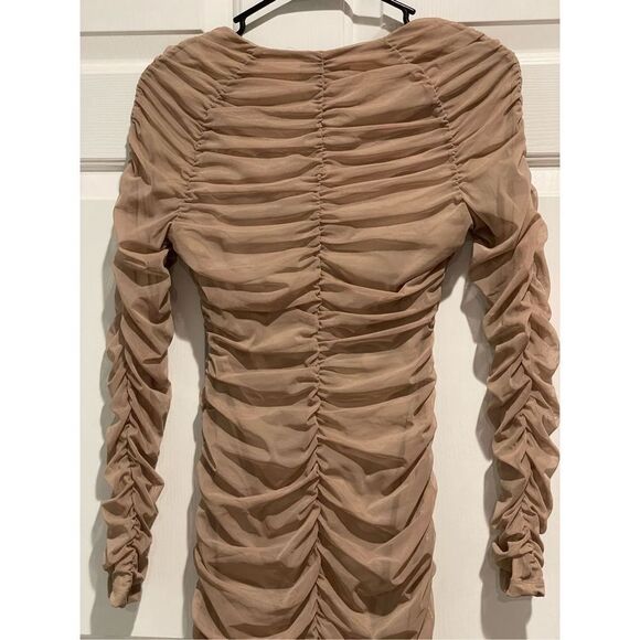 NWOT Michael Costello x REVOLVE Franky Mini Ruched Long Sleeve Nude Dress Medium - Picture 13 of 13